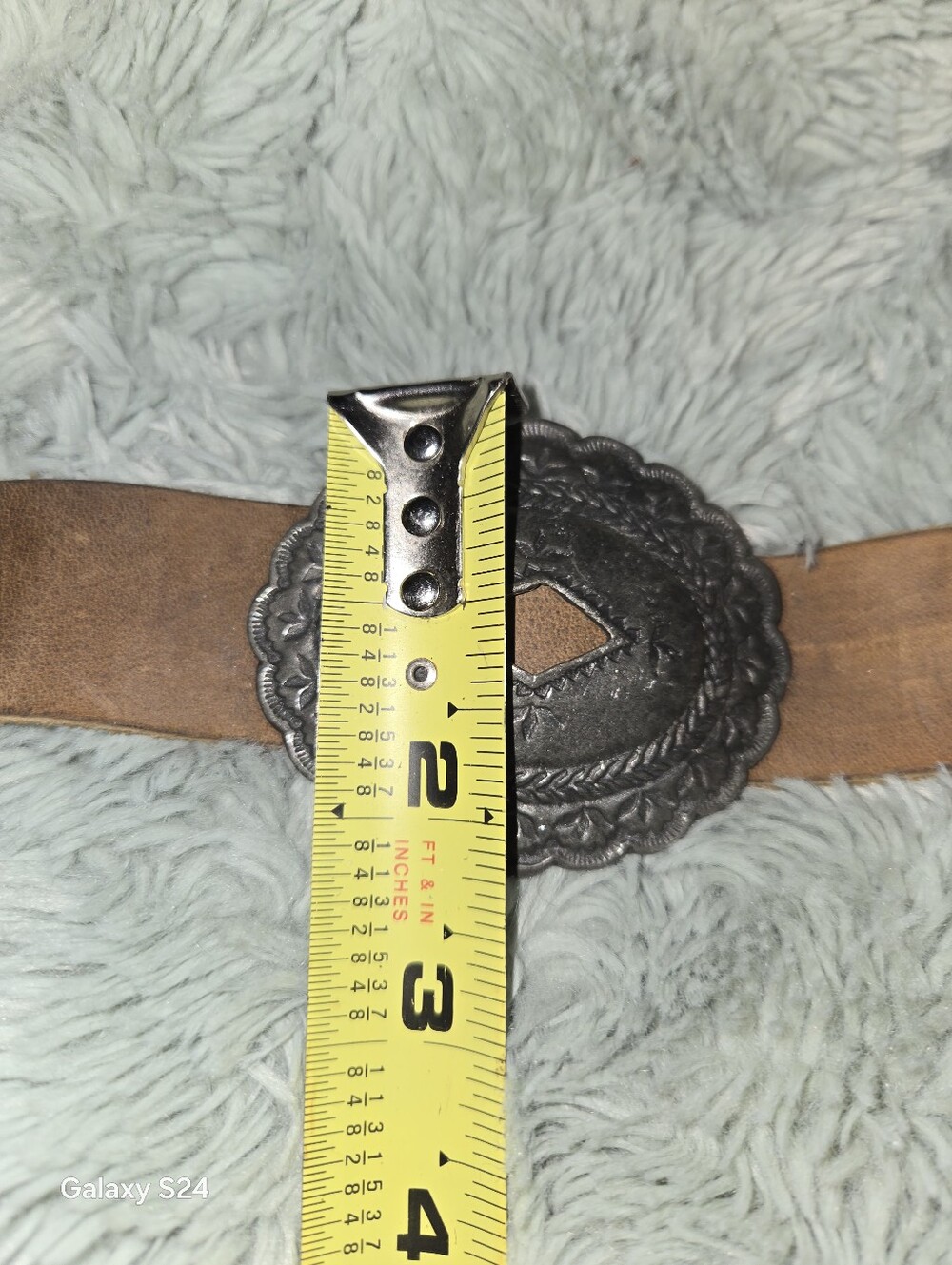 Western Concho Leather Belt in Brown with Pewter Adrienne Teeguarden 2001 Sz M - Picture 9 of 10